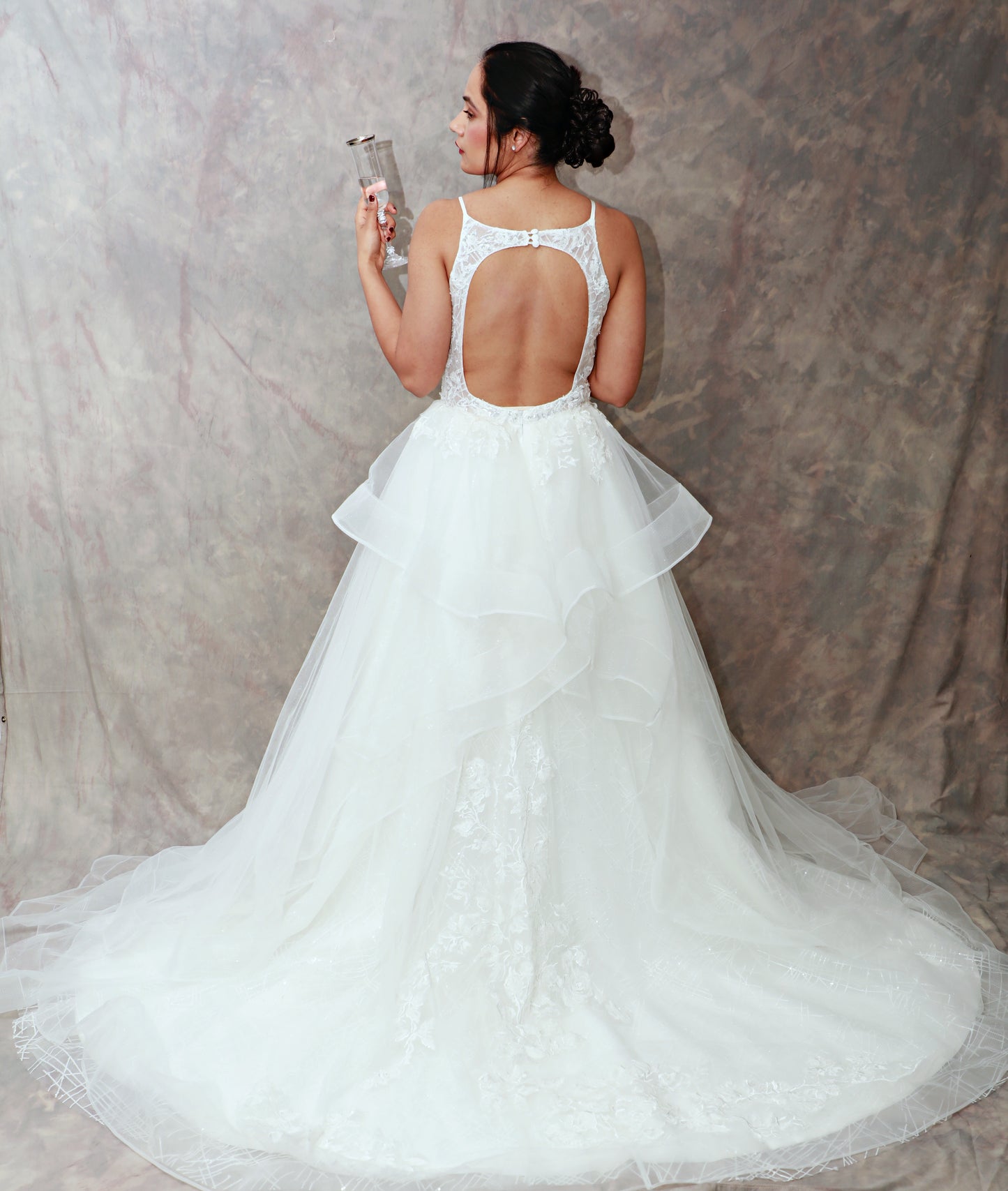 Princess Bridal white Gown with multiple layers of Embroidery