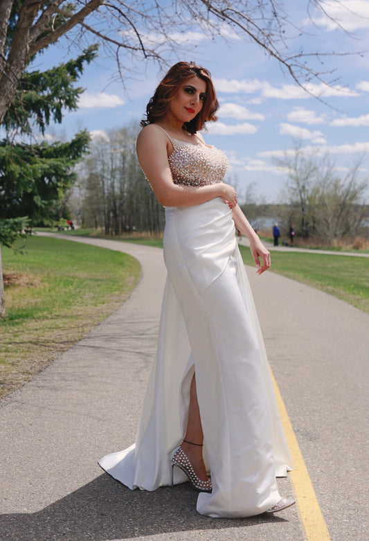 Classic Silk Bridal Dress with pearls Embroidery