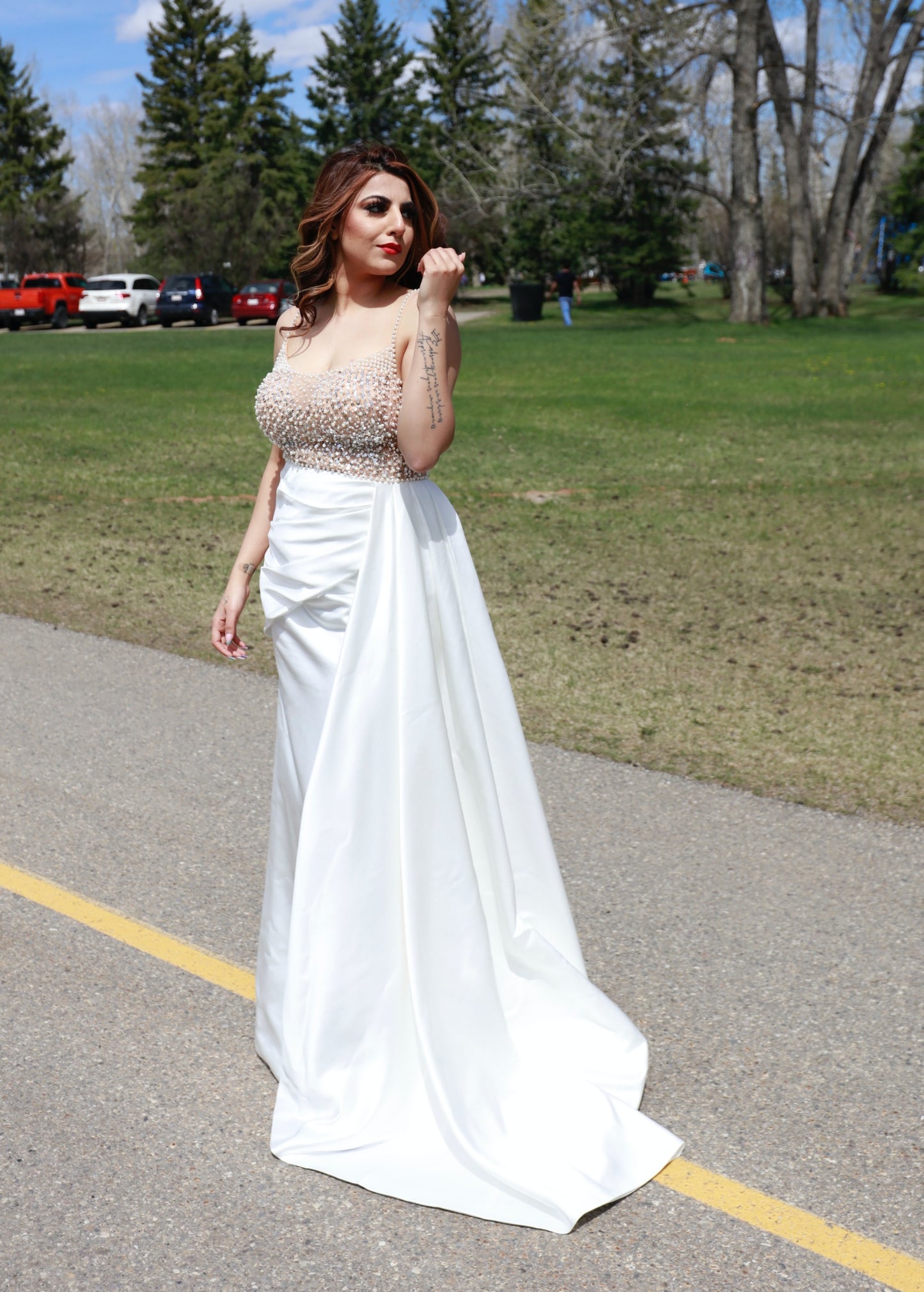 Classic Silk Bridal Dress with pearls Embroidery