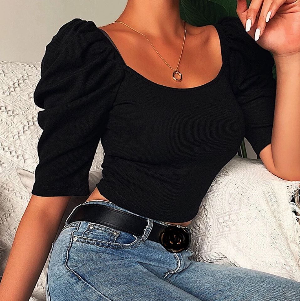 Broad Neck Crop top with puffy sleeve