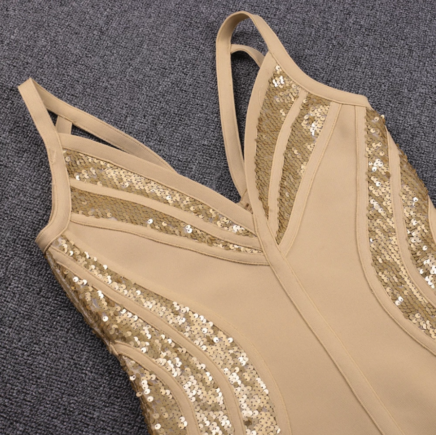 Half Sequin Body con Golden Dress