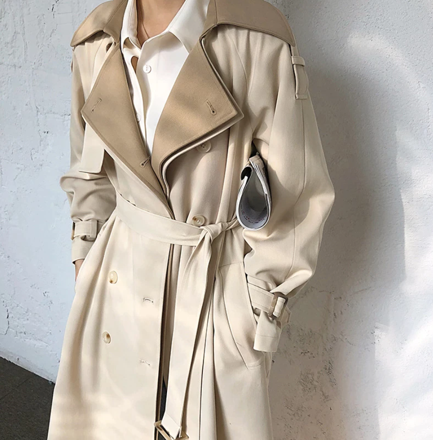 Khaki Trench coat double layered loose style Design